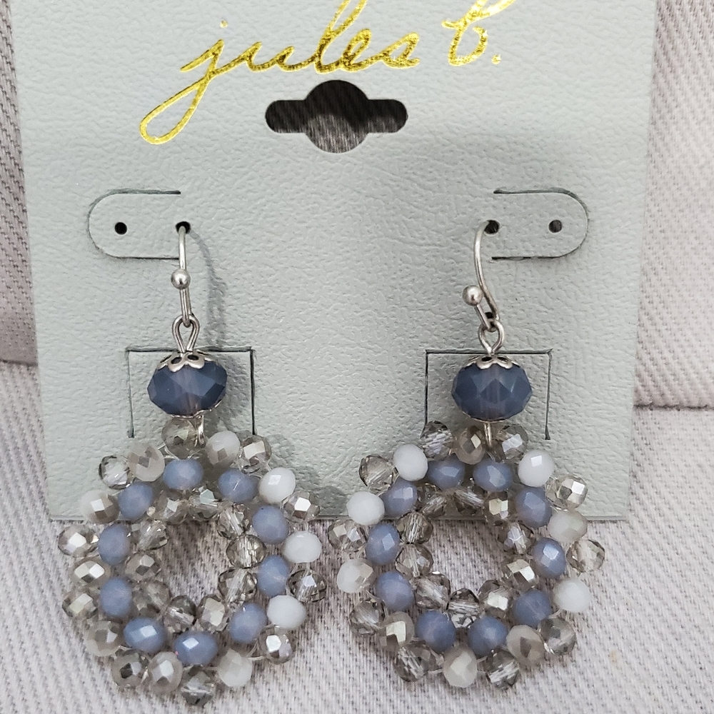Earrings - gray, blue, silver round beaded